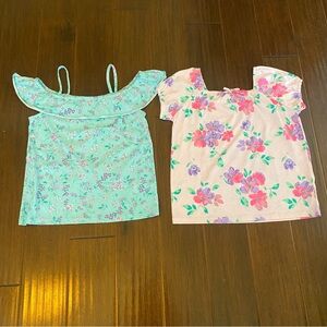 Bundle Set of 2 Tops - Turquoise and Pink Floral Short Sleeve - Girl XL (14)
